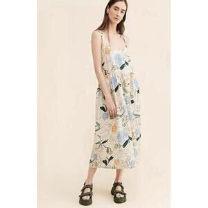 Eve Gravel Lily Midi Dress Linen Blend Sleeveless Pockets Unlined XS